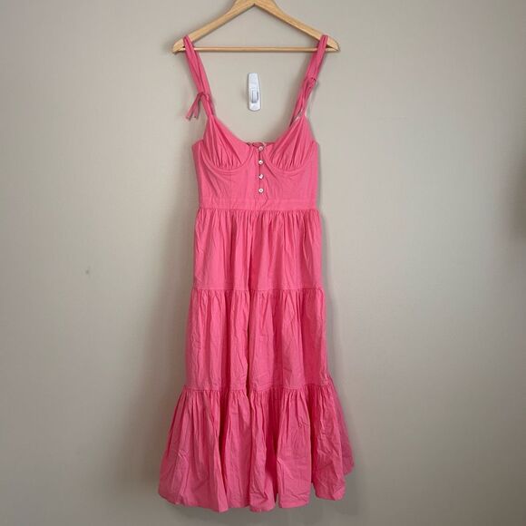 Revolve Tularosa Poppy Bustier A-Line Midi Dress in Watermelon Pink Size Medium - Picture 3 of 12